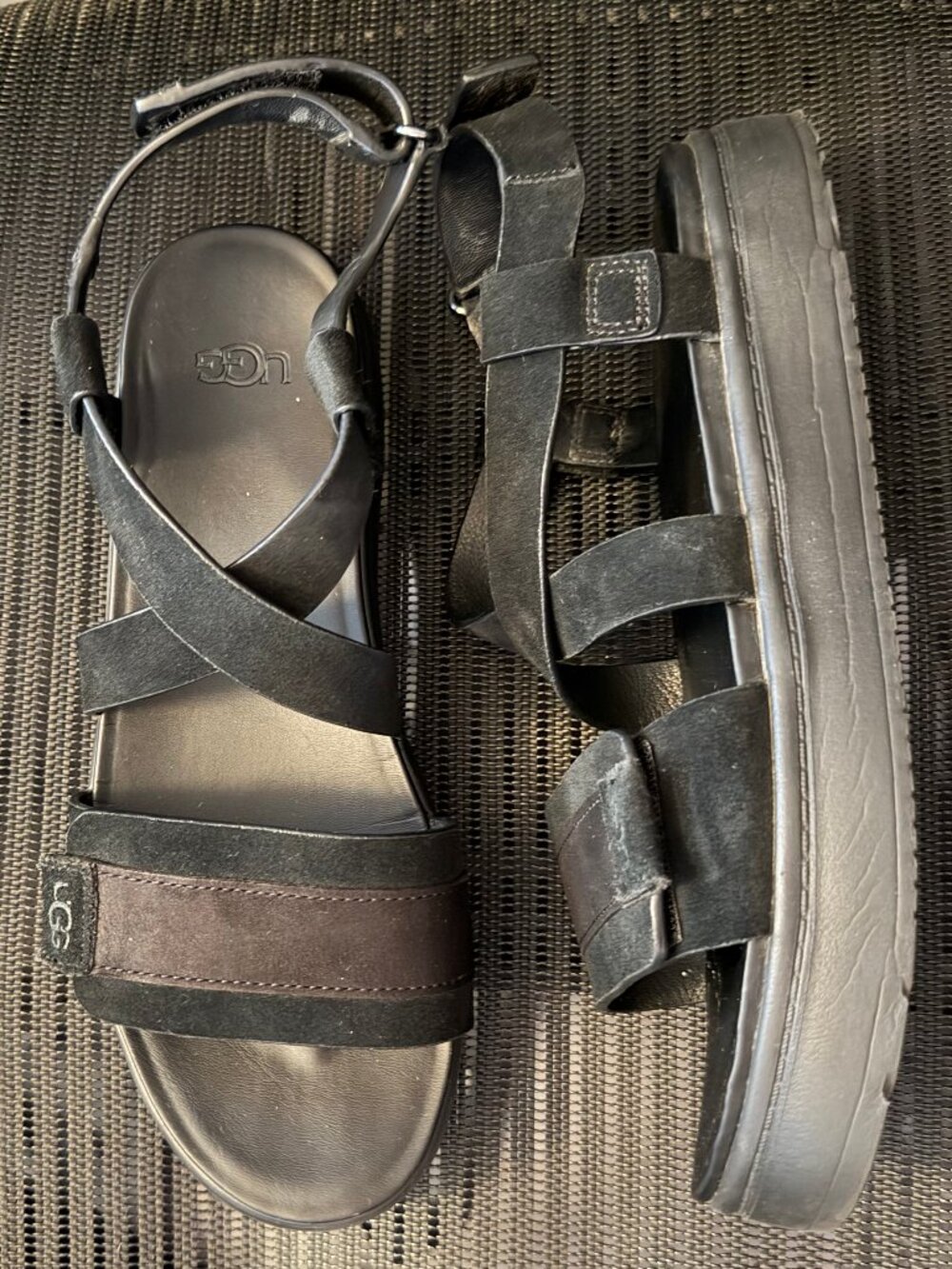 Women's UGG Black Sandals Platform Size 8 Adjustable Velcro Suede Leather